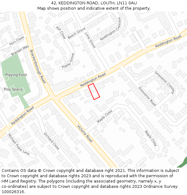 42, KEDDINGTON ROAD, LOUTH, LN11 0AU: Location map and indicative extent of plot