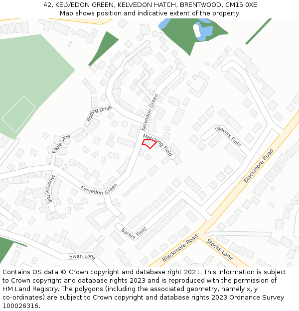42, KELVEDON GREEN, KELVEDON HATCH, BRENTWOOD, CM15 0XE: Location map and indicative extent of plot