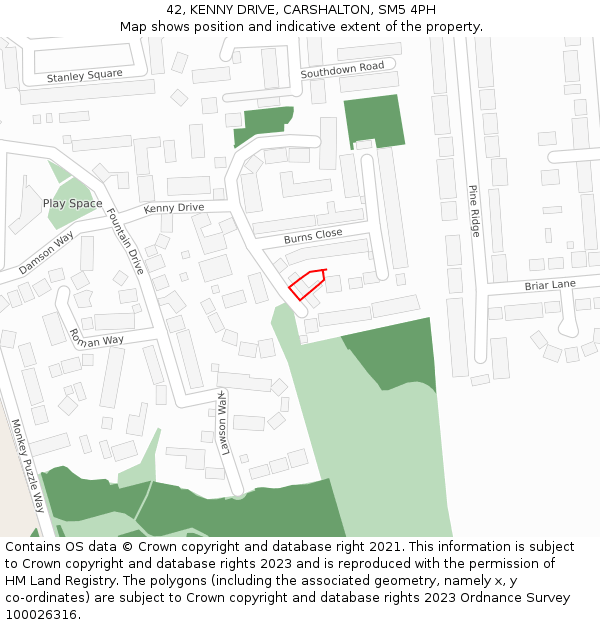 42, KENNY DRIVE, CARSHALTON, SM5 4PH: Location map and indicative extent of plot