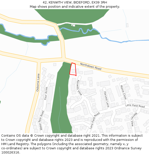 42, KENWITH VIEW, BIDEFORD, EX39 3RH: Location map and indicative extent of plot