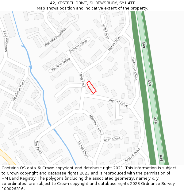 42, KESTREL DRIVE, SHREWSBURY, SY1 4TT: Location map and indicative extent of plot