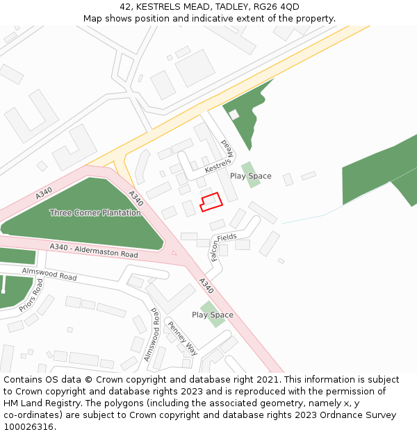 42, KESTRELS MEAD, TADLEY, RG26 4QD: Location map and indicative extent of plot