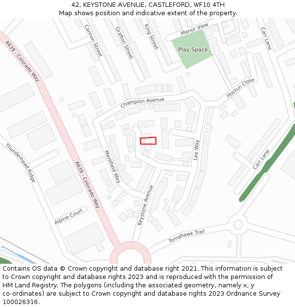 42, KEYSTONE AVENUE, CASTLEFORD, WF10 4TH: Location map and indicative extent of plot