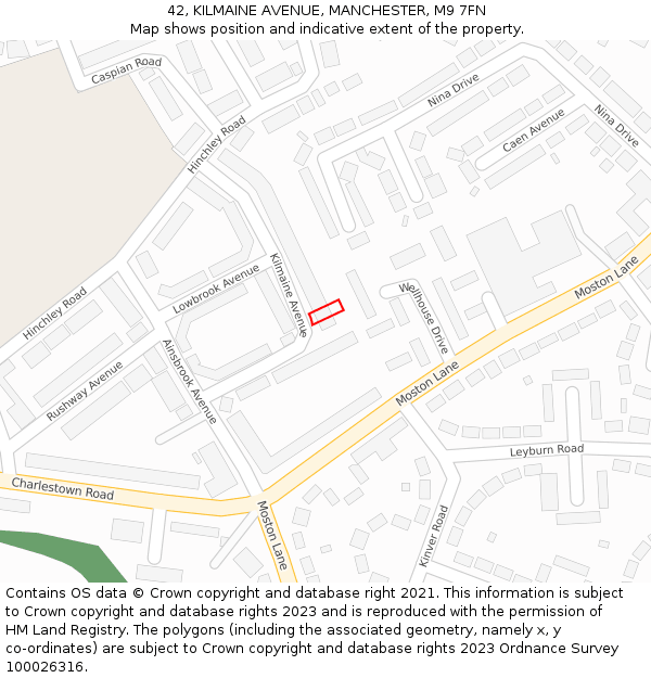 42, KILMAINE AVENUE, MANCHESTER, M9 7FN: Location map and indicative extent of plot