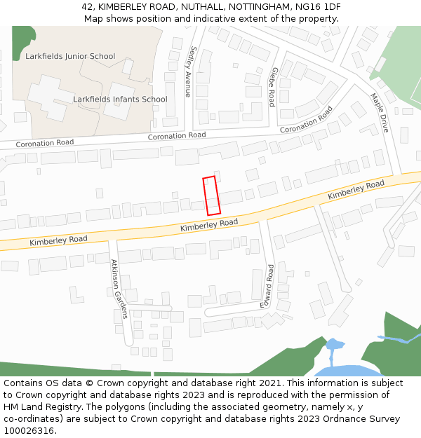 42, KIMBERLEY ROAD, NUTHALL, NOTTINGHAM, NG16 1DF: Location map and indicative extent of plot