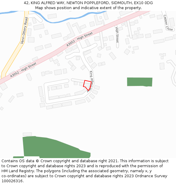 42, KING ALFRED WAY, NEWTON POPPLEFORD, SIDMOUTH, EX10 0DG: Location map and indicative extent of plot