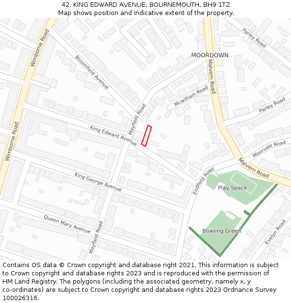 42, KING EDWARD AVENUE, BOURNEMOUTH, BH9 1TZ: Location map and indicative extent of plot
