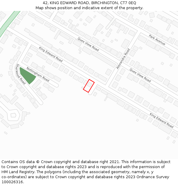 42, KING EDWARD ROAD, BIRCHINGTON, CT7 0EQ: Location map and indicative extent of plot