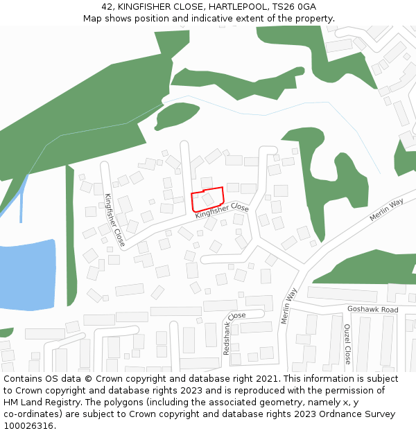 42, KINGFISHER CLOSE, HARTLEPOOL, TS26 0GA: Location map and indicative extent of plot