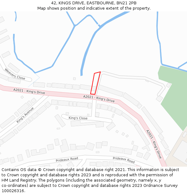 42, KINGS DRIVE, EASTBOURNE, BN21 2PB: Location map and indicative extent of plot