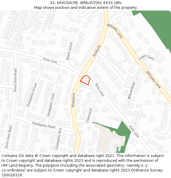 42, KINGSACRE, BRAUNTON, EX33 1BN: Location map and indicative extent of plot