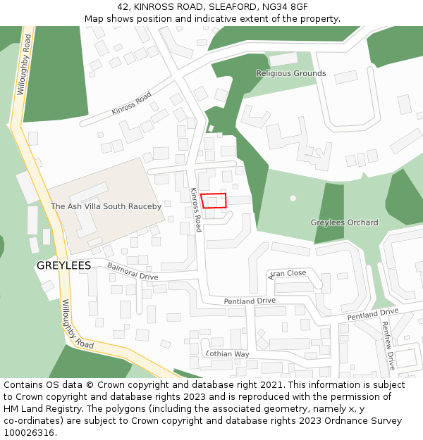 42, KINROSS ROAD, SLEAFORD, NG34 8GF: Location map and indicative extent of plot