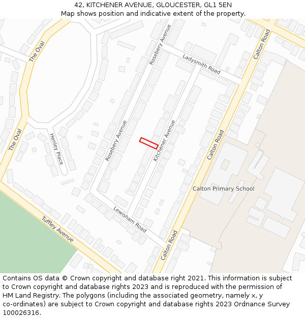 42, KITCHENER AVENUE, GLOUCESTER, GL1 5EN: Location map and indicative extent of plot