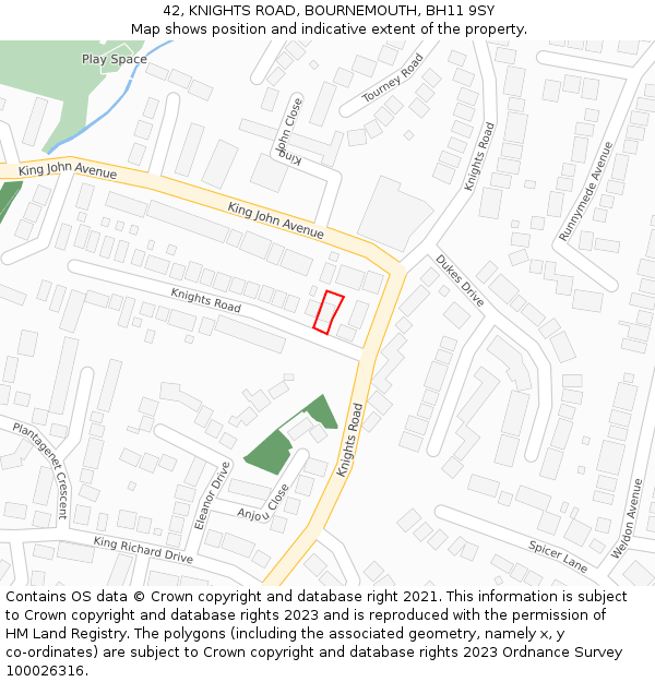 42, KNIGHTS ROAD, BOURNEMOUTH, BH11 9SY: Location map and indicative extent of plot