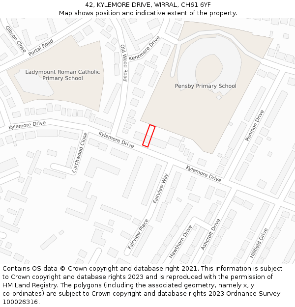 42, KYLEMORE DRIVE, WIRRAL, CH61 6YF: Location map and indicative extent of plot