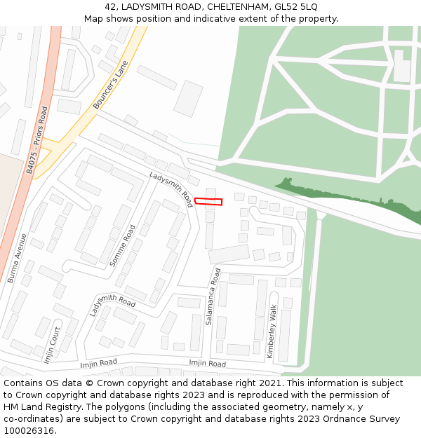 42, LADYSMITH ROAD, CHELTENHAM, GL52 5LQ: Location map and indicative extent of plot