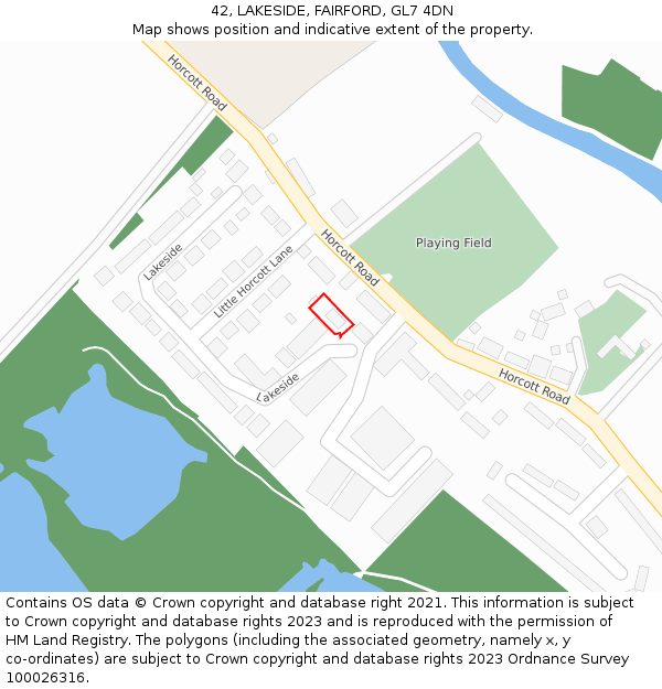 42, LAKESIDE, FAIRFORD, GL7 4DN: Location map and indicative extent of plot