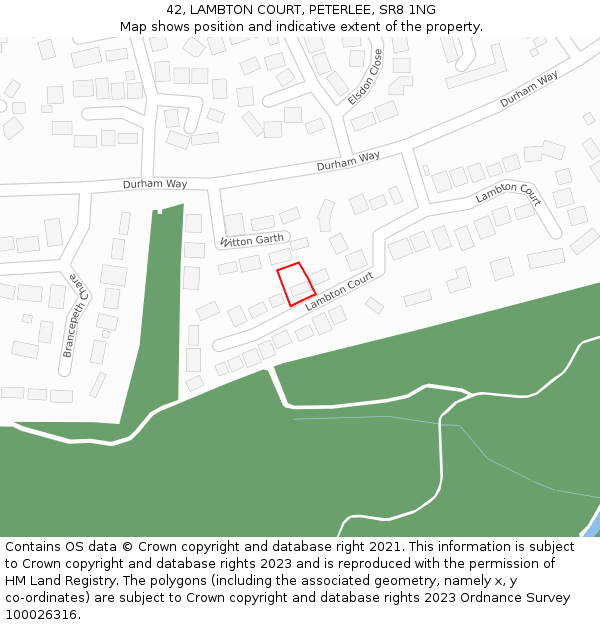 42, LAMBTON COURT, PETERLEE, SR8 1NG: Location map and indicative extent of plot