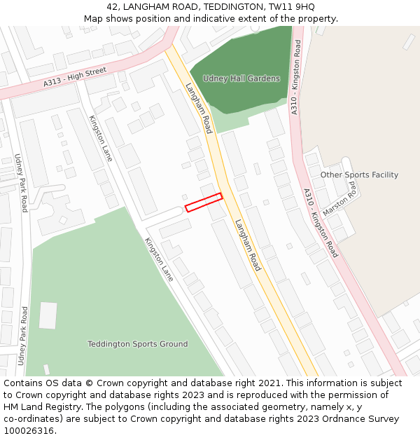 42, LANGHAM ROAD, TEDDINGTON, TW11 9HQ: Location map and indicative extent of plot