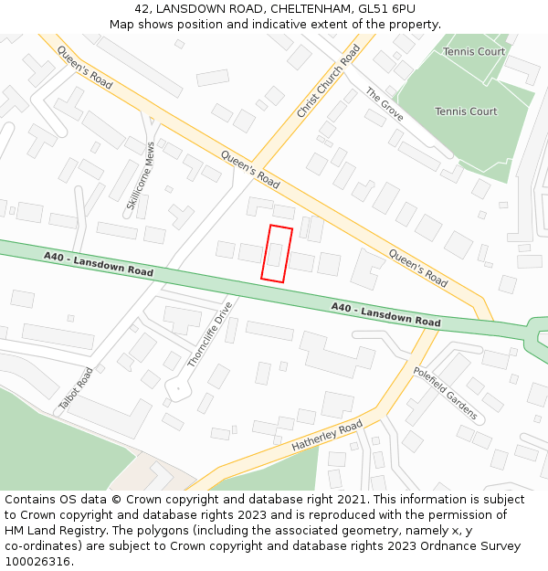 42, LANSDOWN ROAD, CHELTENHAM, GL51 6PU: Location map and indicative extent of plot