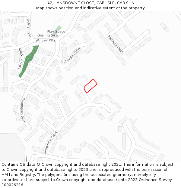 42, LANSDOWNE CLOSE, CARLISLE, CA3 9HN: Location map and indicative extent of plot