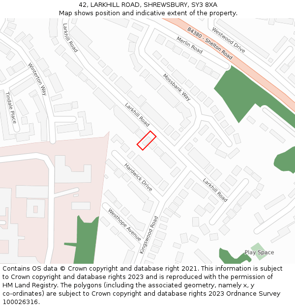 42, LARKHILL ROAD, SHREWSBURY, SY3 8XA: Location map and indicative extent of plot