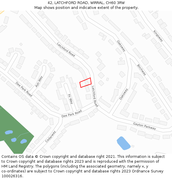 42, LATCHFORD ROAD, WIRRAL, CH60 3RW: Location map and indicative extent of plot