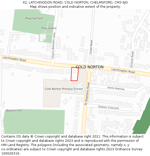 42, LATCHINGDON ROAD, COLD NORTON, CHELMSFORD, CM3 6JG: Location map and indicative extent of plot
