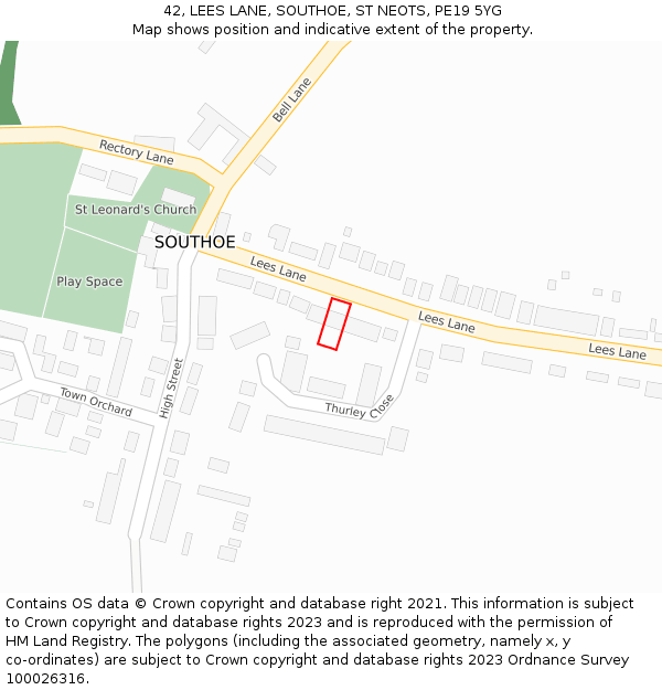 42, LEES LANE, SOUTHOE, ST NEOTS, PE19 5YG: Location map and indicative extent of plot