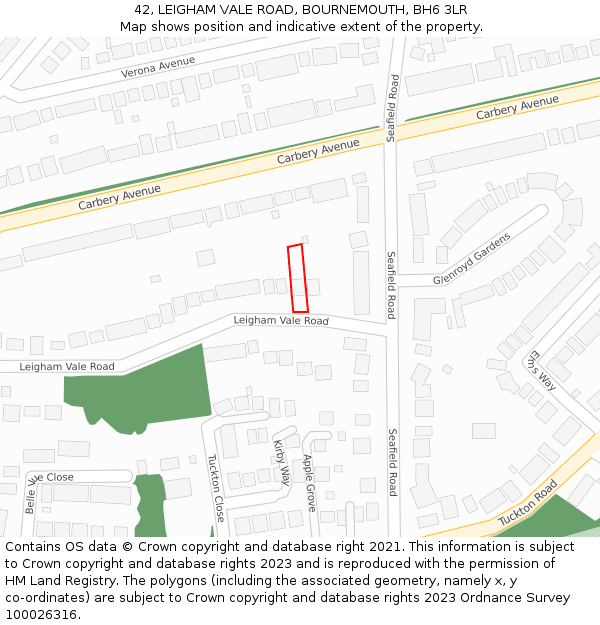 42, LEIGHAM VALE ROAD, BOURNEMOUTH, BH6 3LR: Location map and indicative extent of plot