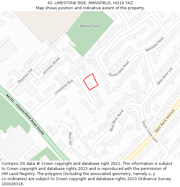 42, LIMESTONE RISE, MANSFIELD, NG19 7AZ: Location map and indicative extent of plot