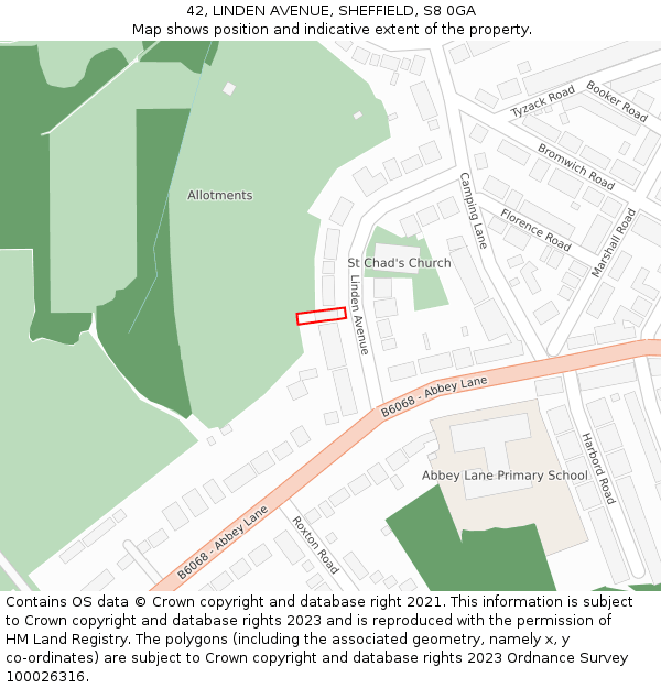 42, LINDEN AVENUE, SHEFFIELD, S8 0GA: Location map and indicative extent of plot