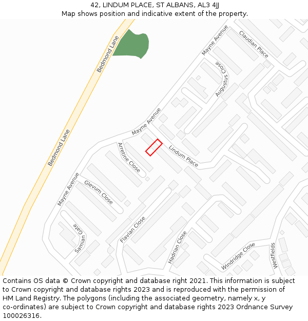 42, LINDUM PLACE, ST ALBANS, AL3 4JJ: Location map and indicative extent of plot