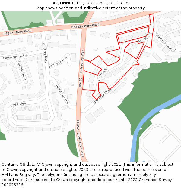 42, LINNET HILL, ROCHDALE, OL11 4DA: Location map and indicative extent of plot