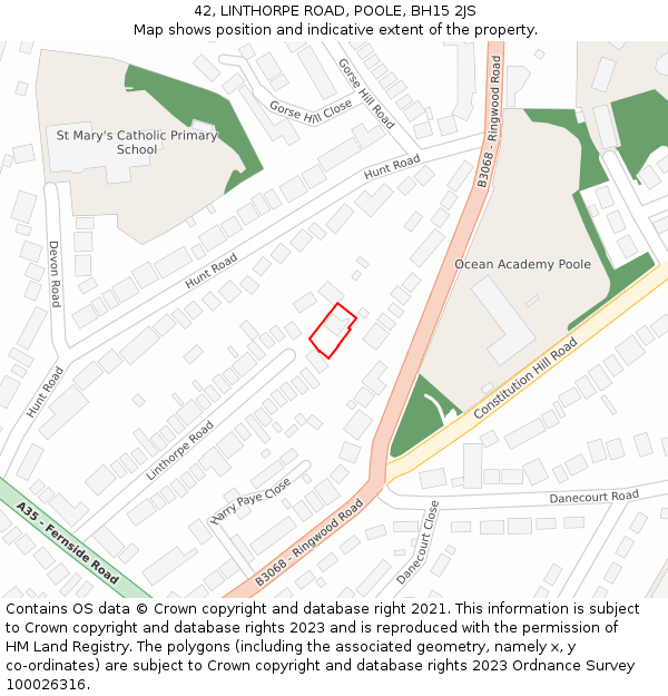 42, LINTHORPE ROAD, POOLE, BH15 2JS: Location map and indicative extent of plot