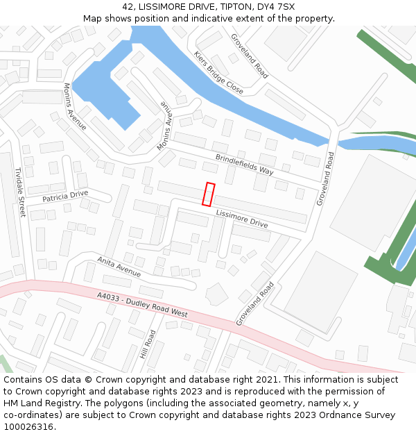 42, LISSIMORE DRIVE, TIPTON, DY4 7SX: Location map and indicative extent of plot