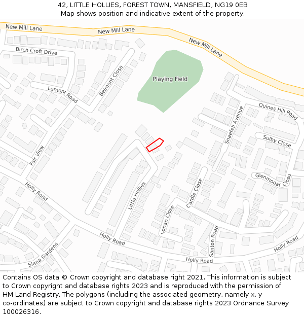 42, LITTLE HOLLIES, FOREST TOWN, MANSFIELD, NG19 0EB: Location map and indicative extent of plot