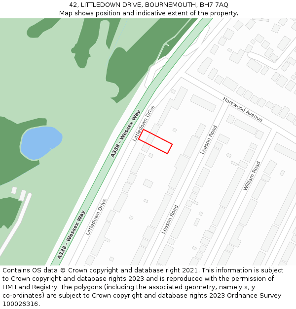 42, LITTLEDOWN DRIVE, BOURNEMOUTH, BH7 7AQ: Location map and indicative extent of plot