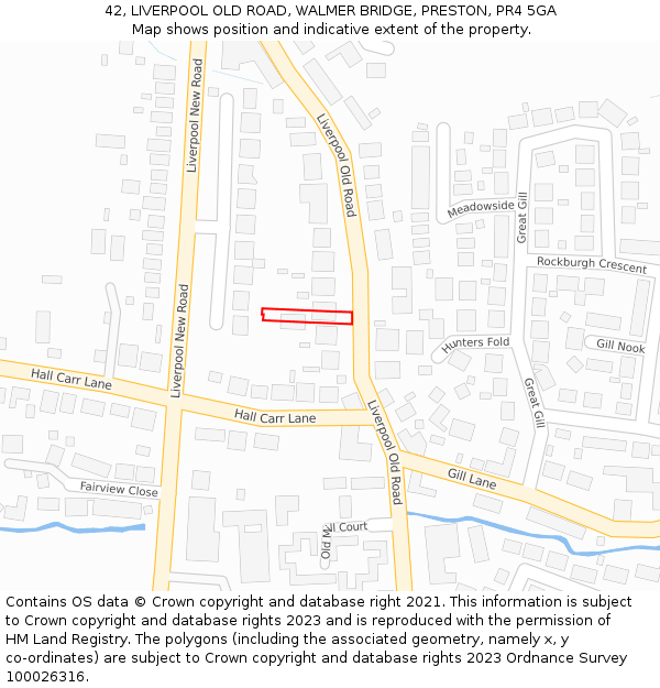 42, LIVERPOOL OLD ROAD, WALMER BRIDGE, PRESTON, PR4 5GA: Location map and indicative extent of plot