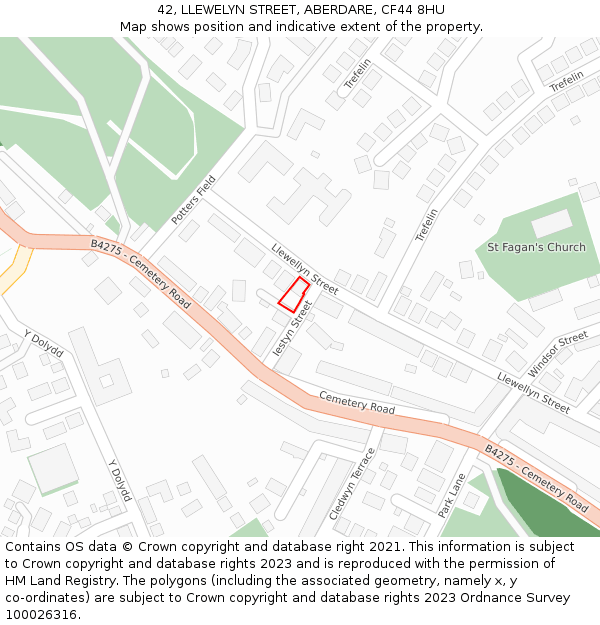 42, LLEWELYN STREET, ABERDARE, CF44 8HU: Location map and indicative extent of plot