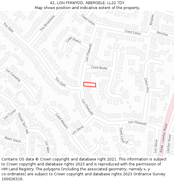 42, LON FFAWYDD, ABERGELE, LL22 7DY: Location map and indicative extent of plot