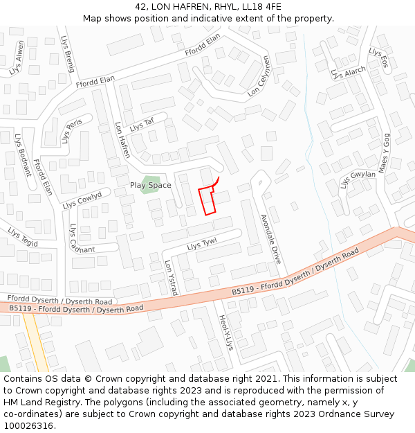 42, LON HAFREN, RHYL, LL18 4FE: Location map and indicative extent of plot