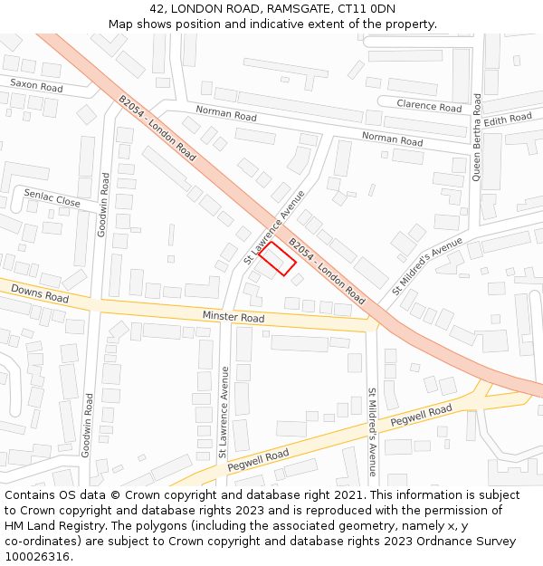 42, LONDON ROAD, RAMSGATE, CT11 0DN: Location map and indicative extent of plot