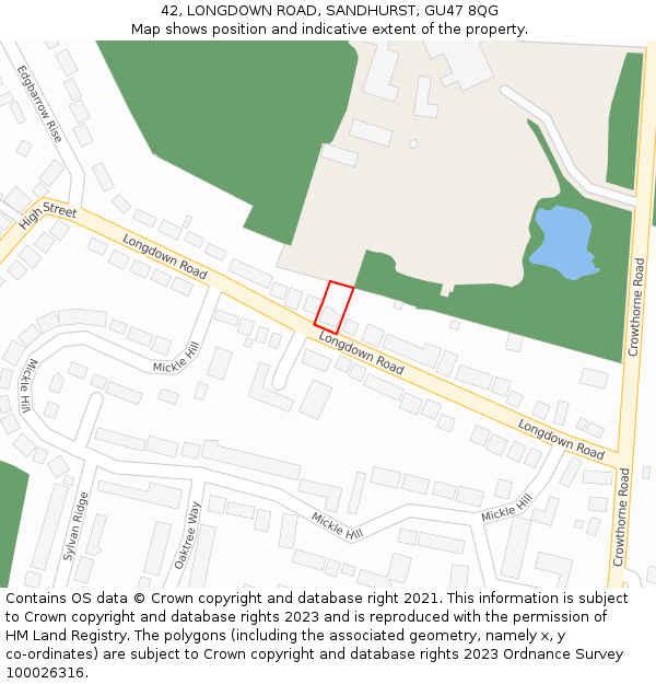 42, LONGDOWN ROAD, SANDHURST, GU47 8QG: Location map and indicative extent of plot