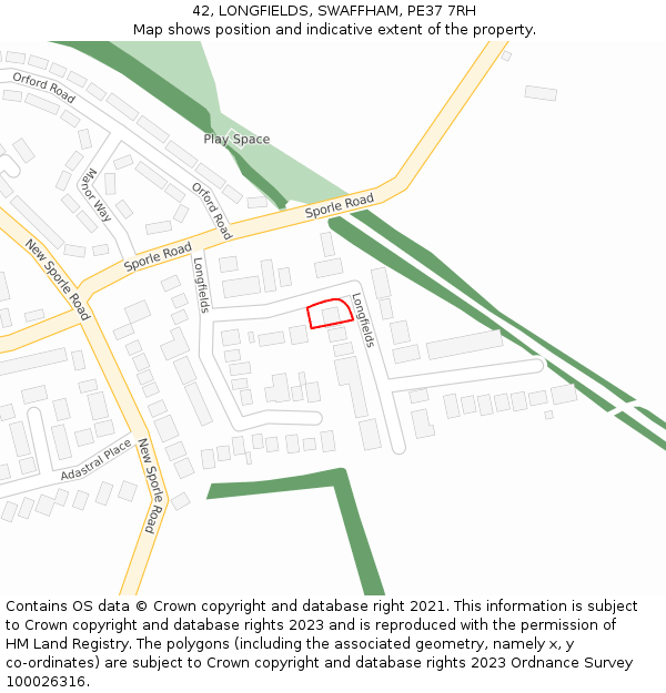 42, LONGFIELDS, SWAFFHAM, PE37 7RH: Location map and indicative extent of plot