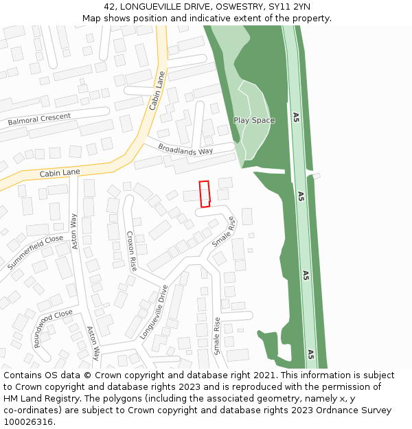 42, LONGUEVILLE DRIVE, OSWESTRY, SY11 2YN: Location map and indicative extent of plot