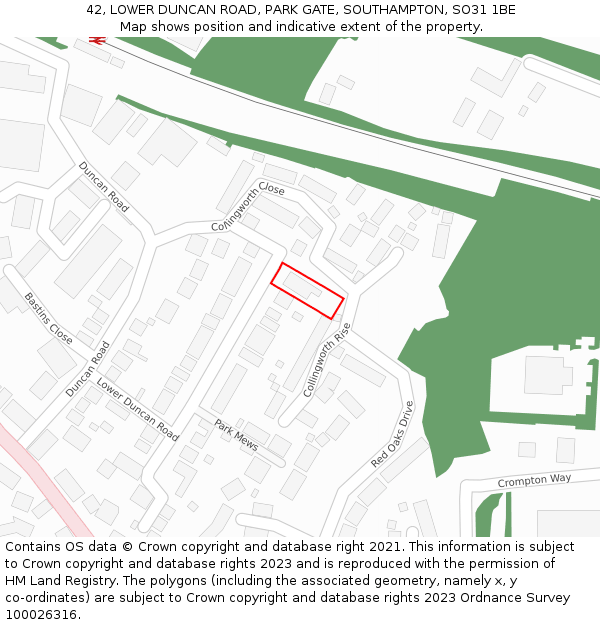 42, LOWER DUNCAN ROAD, PARK GATE, SOUTHAMPTON, SO31 1BE: Location map and indicative extent of plot
