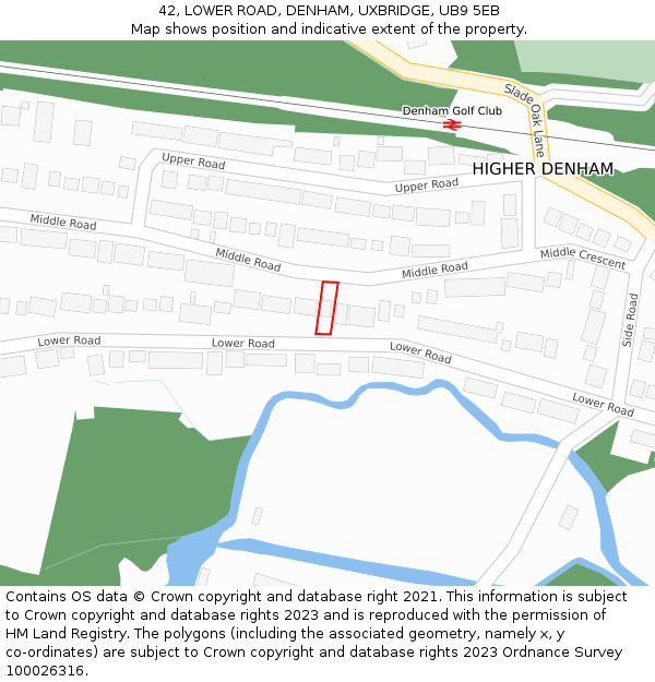 42, LOWER ROAD, DENHAM, UXBRIDGE, UB9 5EB: Location map and indicative extent of plot