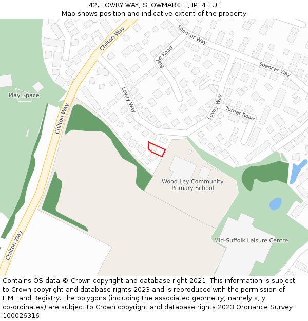42, LOWRY WAY, STOWMARKET, IP14 1UF: Location map and indicative extent of plot