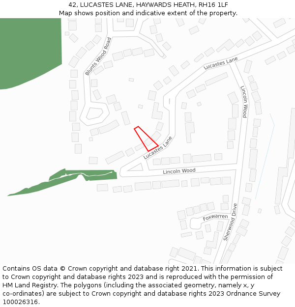 42, LUCASTES LANE, HAYWARDS HEATH, RH16 1LF: Location map and indicative extent of plot